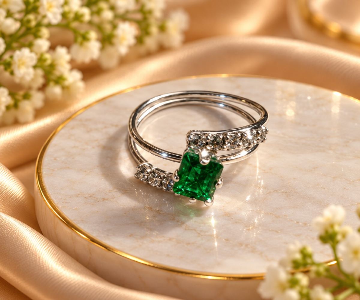 Emerald Glow Double Band Ring