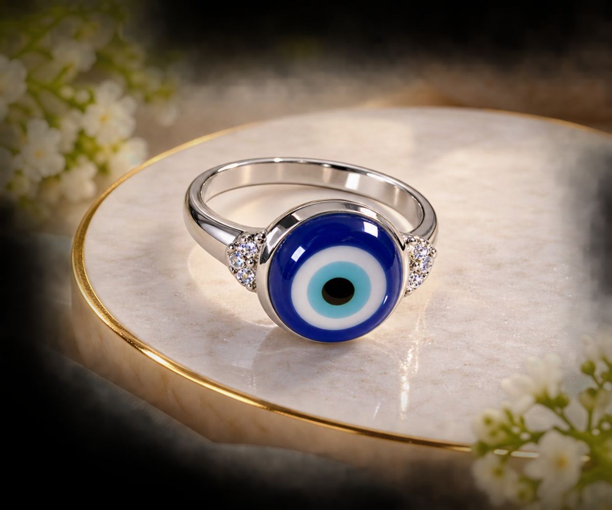 Blue Evil Eye Charm Ring